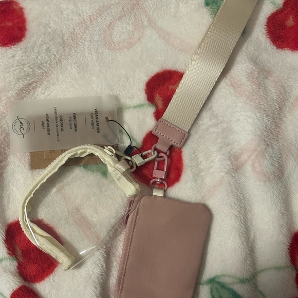 Nylon Dual Pouch Wristlet Strap Wallet - Pink/Ivory/Clear - Picture 3 of 4